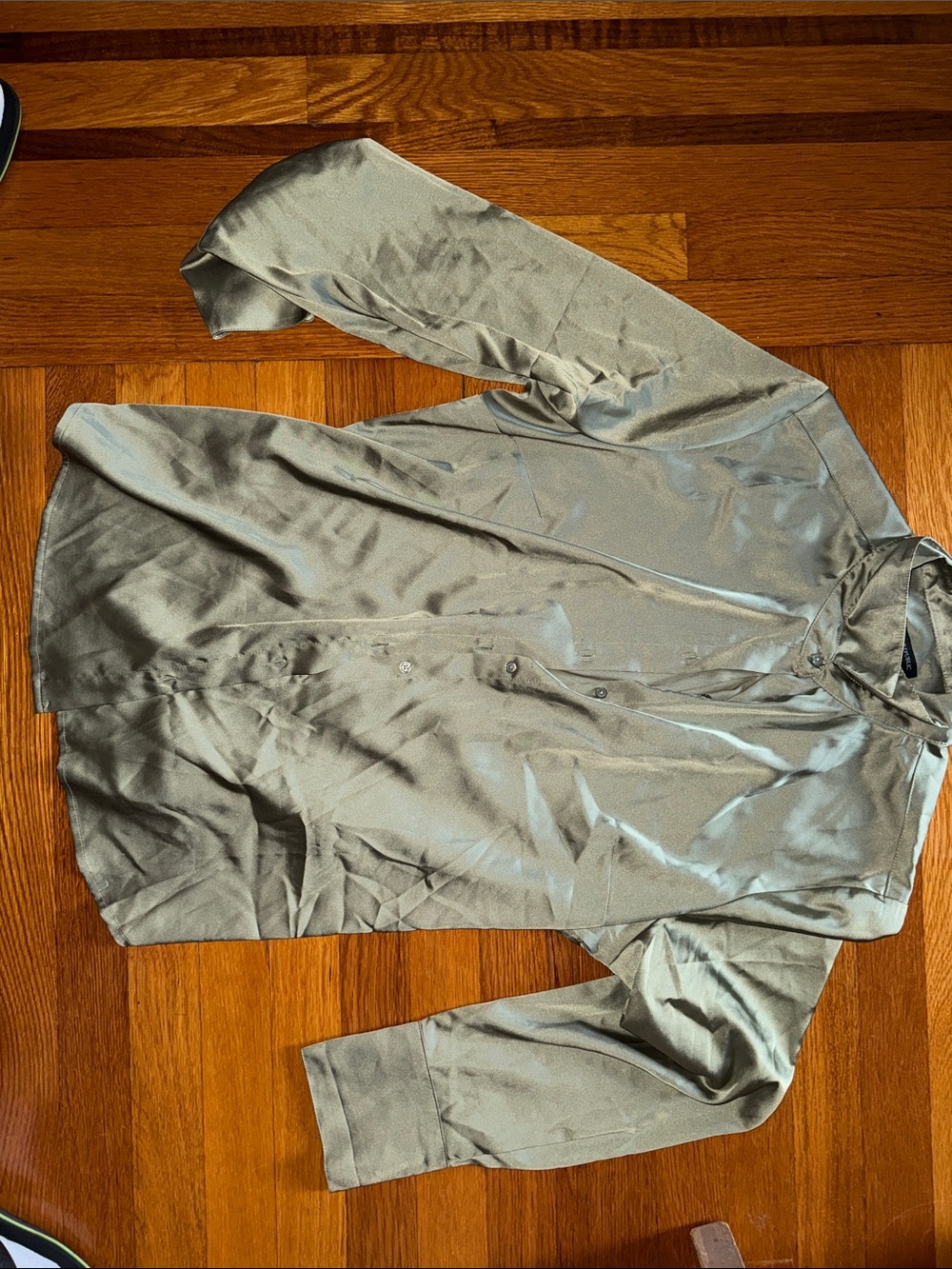 Banana Republic Olive Satin Button-Down Shirt